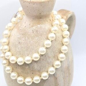 Elegant Glass Faux Pearl Necklace‎ Classic 18" Hand Knotted with Barrel Clasp